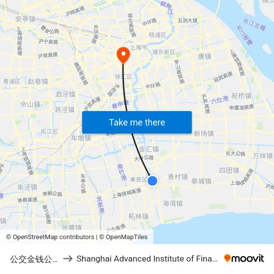 Bus Jinqian Highway Station to Shanghai Advanced Institute of Finance, SJTU map