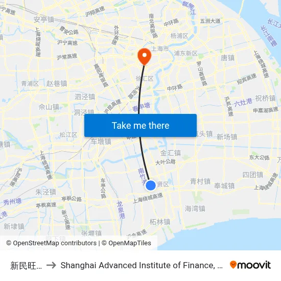 Xinmin Prosperous Garden to Shanghai Advanced Institute of Finance, SJTU map