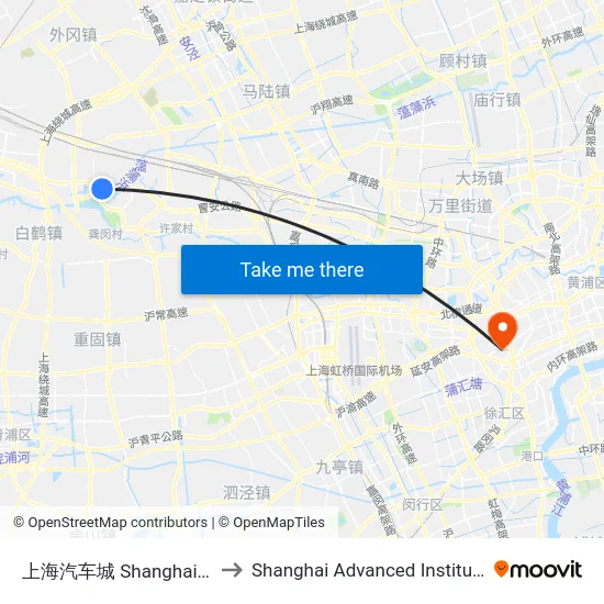 上海汽车城 Shanghai Automobile City to Shanghai Advanced Institute of Finance, SJTU map