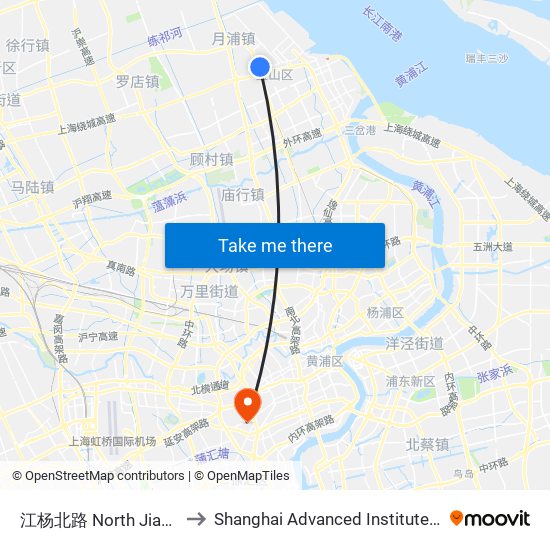 江杨北路 North Jiangyang Road to Shanghai Advanced Institute of Finance, SJTU map