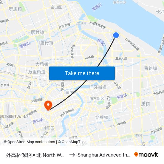 外高桥保税区北 North Waigaoqiao Free Trade Zone to Shanghai Advanced Institute of Finance, SJTU map