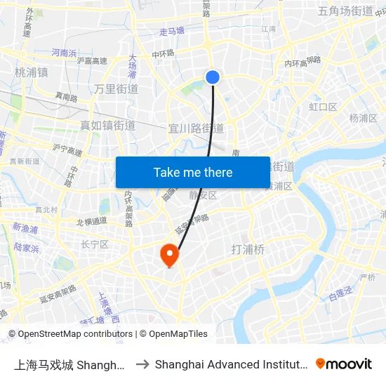 上海马戏城 Shanghai Circus World to Shanghai Advanced Institute of Finance, SJTU map