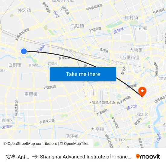 安亭 Anting to Shanghai Advanced Institute of Finance, SJTU map