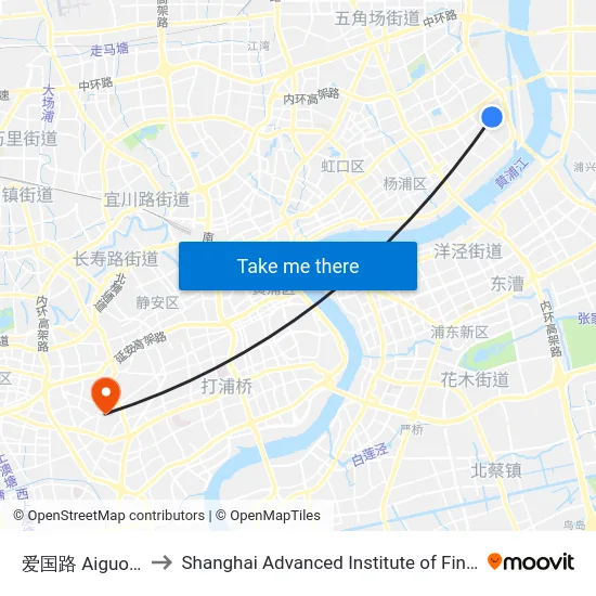 爱国路 Aiguo Road to Shanghai Advanced Institute of Finance, SJTU map