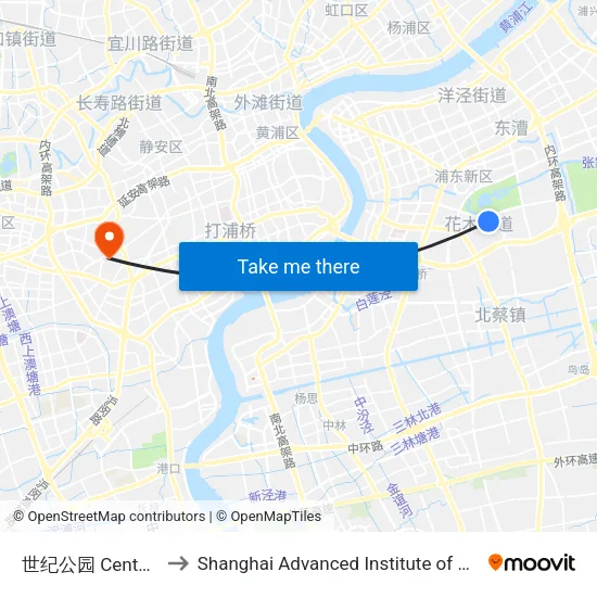 Century Park to Shanghai Advanced Institute of Finance, SJTU map