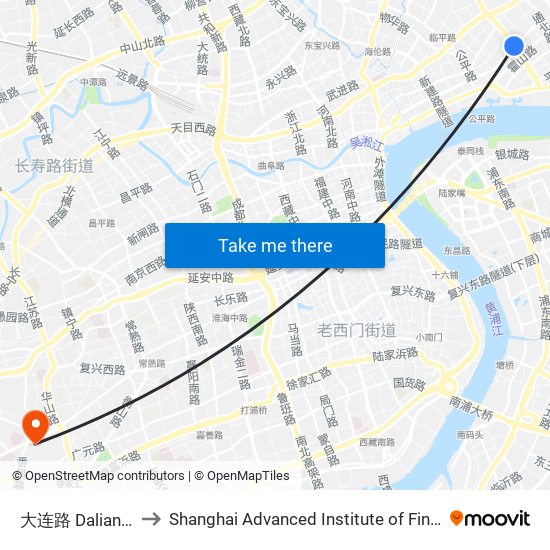 大连路 Dalian Road to Shanghai Advanced Institute of Finance, SJTU map