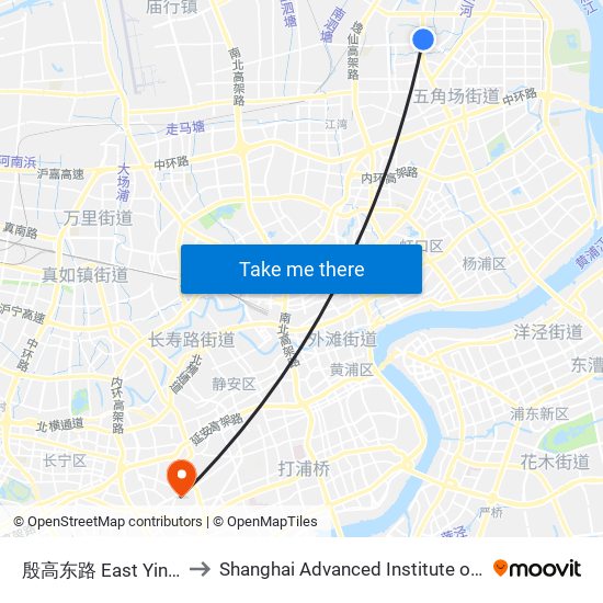 殷高东路 East Yingao Road to Shanghai Advanced Institute of Finance, SJTU map