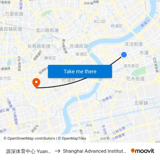源深体育中心 Yuanshen Stadium to Shanghai Advanced Institute of Finance, SJTU map