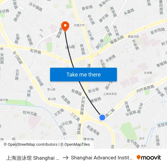 上海游泳馆 Shanghai Swimming Center to Shanghai Advanced Institute of Finance, SJTU map