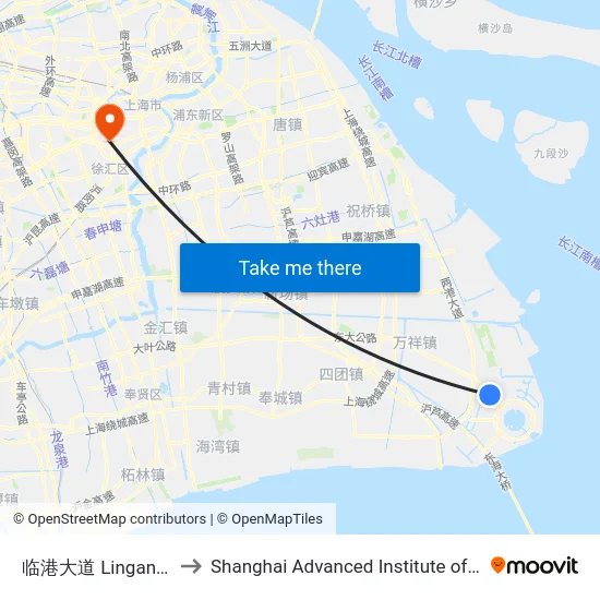 临港大道 Lingang Avenue to Shanghai Advanced Institute of Finance, SJTU map