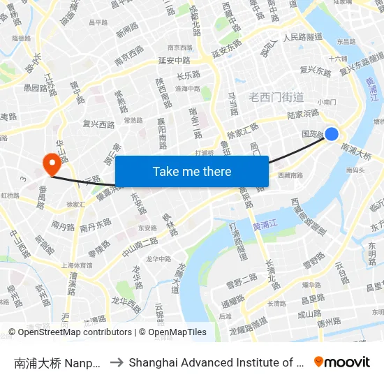 南浦大桥 Nanpu Bridge to Shanghai Advanced Institute of Finance, SJTU map
