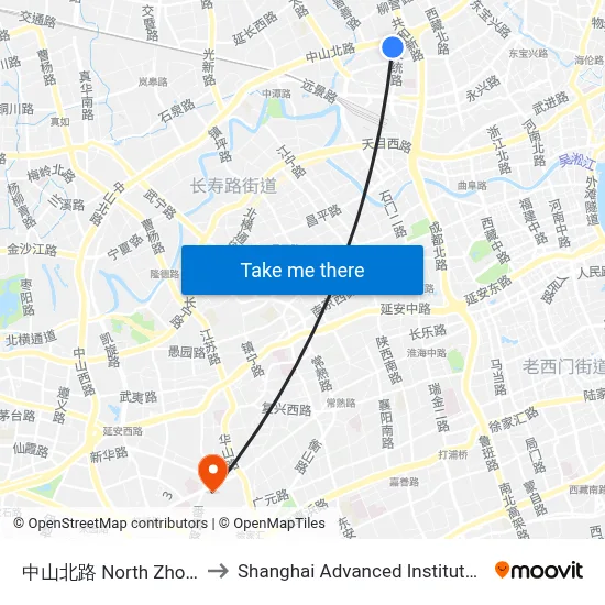 中山北路 North Zhongshan Road to Shanghai Advanced Institute of Finance, SJTU map