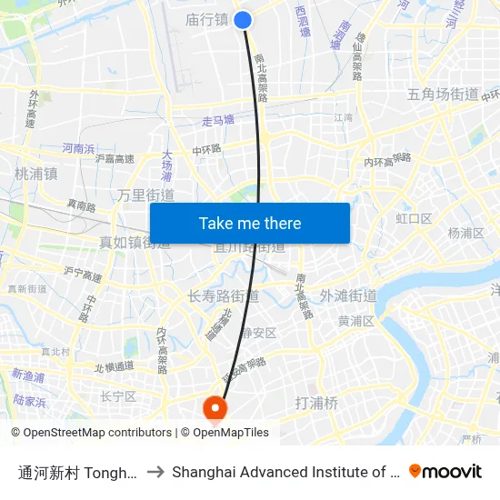 通河新村 Tonghe Xincun to Shanghai Advanced Institute of Finance, SJTU map