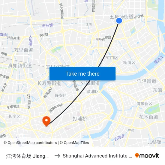 江湾体育场 Jiangwan Stadium to Shanghai Advanced Institute of Finance, SJTU map