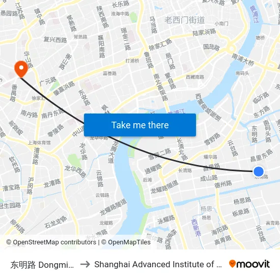 东明路 Dongming Road to Shanghai Advanced Institute of Finance, SJTU map
