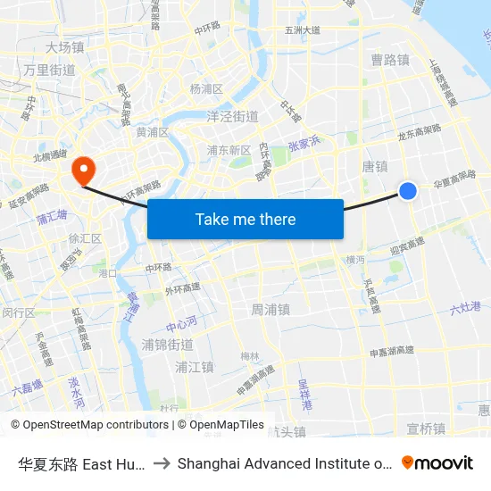 East Huaxia Road to Shanghai Advanced Institute of Finance, SJTU map