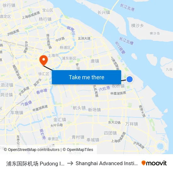 Pudong International Airport to Shanghai Advanced Institute of Finance, SJTU map
