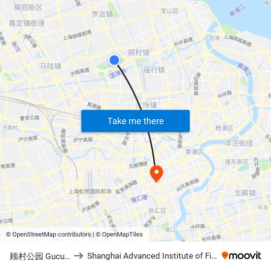 顾村公园 Gucun Park to Shanghai Advanced Institute of Finance, SJTU map