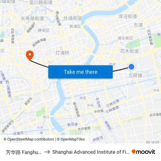 芳华路 Fanghua Road to Shanghai Advanced Institute of Finance, SJTU map