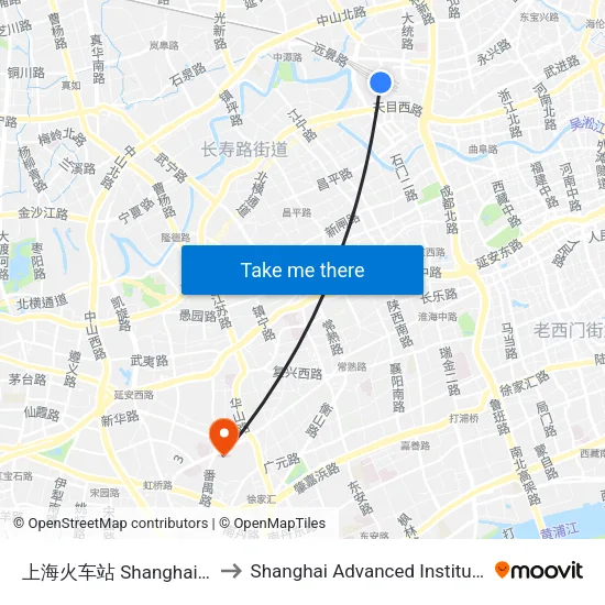 Shanghai Railway Station to Shanghai Advanced Institute of Finance, SJTU map