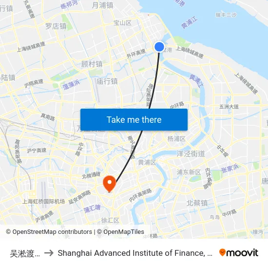 吴淞渡口 to Shanghai Advanced Institute of Finance, SJTU map