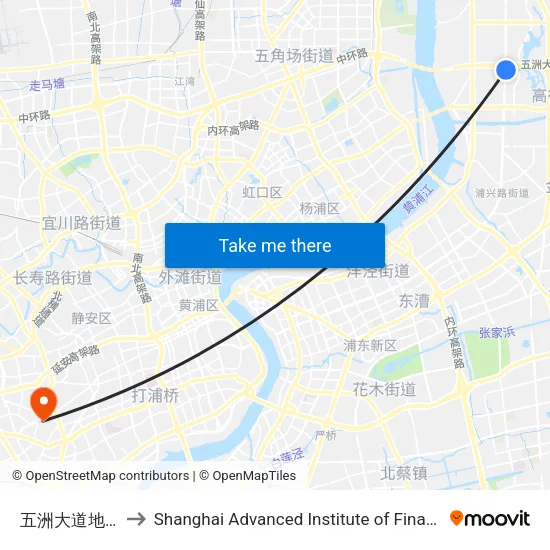 Wuzhou Avenue Station to Shanghai Advanced Institute of Finance, SJTU map