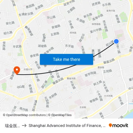 Ruijin Hospital to Shanghai Advanced Institute of Finance, SJTU map