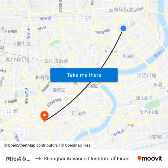 Guoquan Road Huangxing Road to Shanghai Advanced Institute of Finance, SJTU map