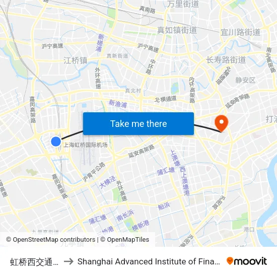 Hongqiao West Transport Center to Shanghai Advanced Institute of Finance, SJTU map