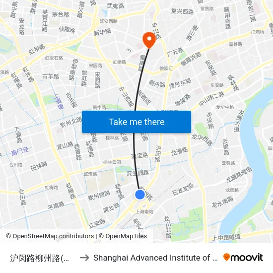 Humin Road Liuzhou Road (Shanghai South Railway Station) to Shanghai Advanced Institute of Finance, SJTU map