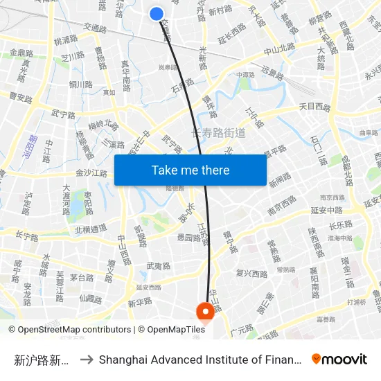 Xinhu Road-Xincun Road to Shanghai Advanced Institute of Finance, SJTU map