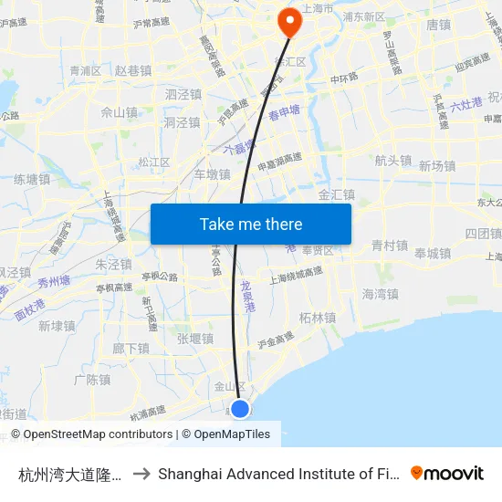 Hangzhou Bay Avenue & Longan East Road to Shanghai Advanced Institute of Finance, SJTU map