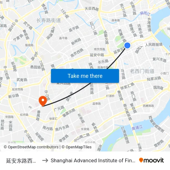 延安东路西藏中路 to Shanghai Advanced Institute of Finance, SJTU map
