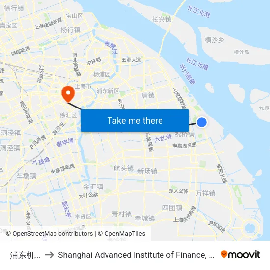 Pudong Airport to Shanghai Advanced Institute of Finance, SJTU map