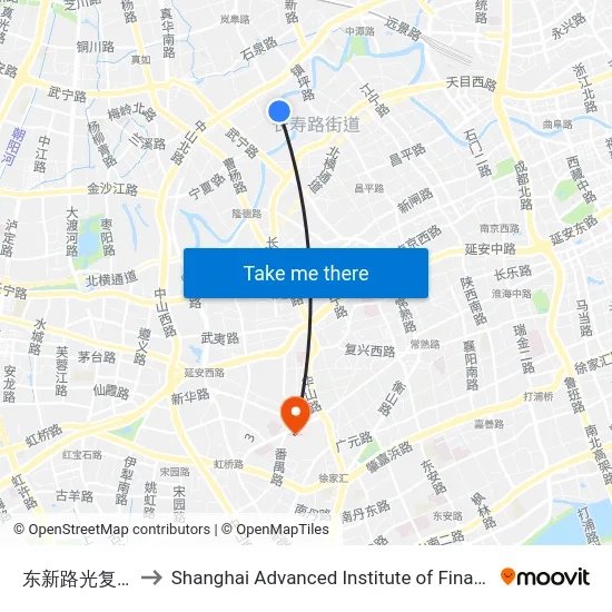 东新路光复西路 to Shanghai Advanced Institute of Finance, SJTU map