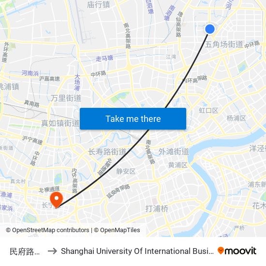 民府路淞沪路 to Shanghai University Of International Business And Economic map