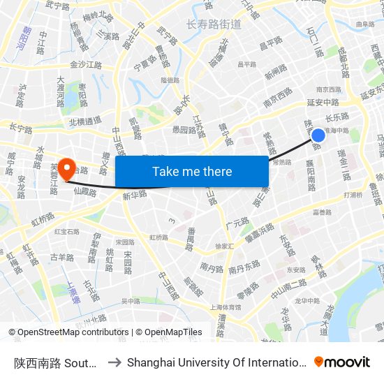 陕西南路 South Shaanxi Road to Shanghai University Of International Business And Economic map