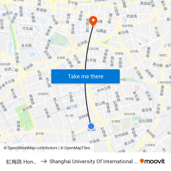 虹梅路 Hongmei Road to Shanghai University Of International Business And Economic map