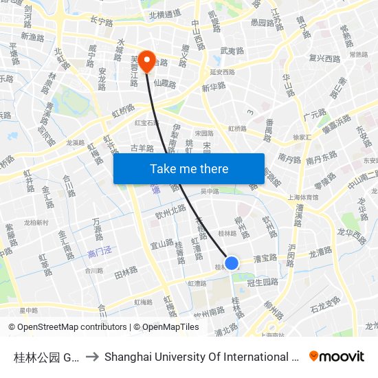 桂林公园 Guilin Park to Shanghai University Of International Business And Economic map