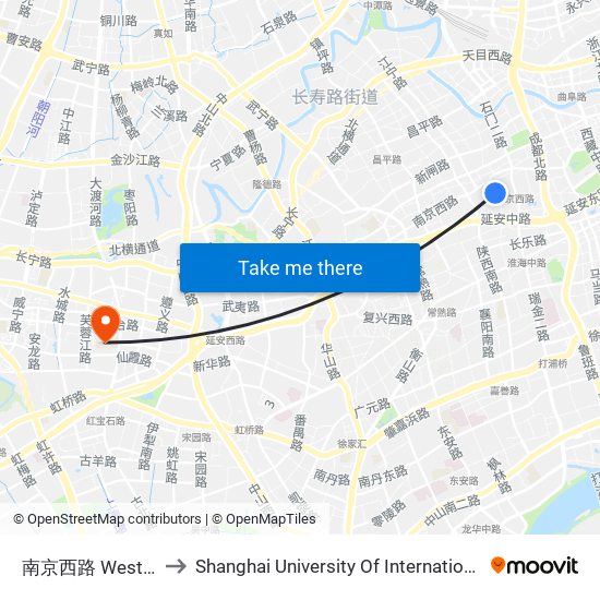 南京西路  West Nanjing Road to Shanghai University Of International Business And Economic map