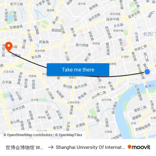 世博会博物馆 World Expo Museum to Shanghai University Of International Business And Economic map