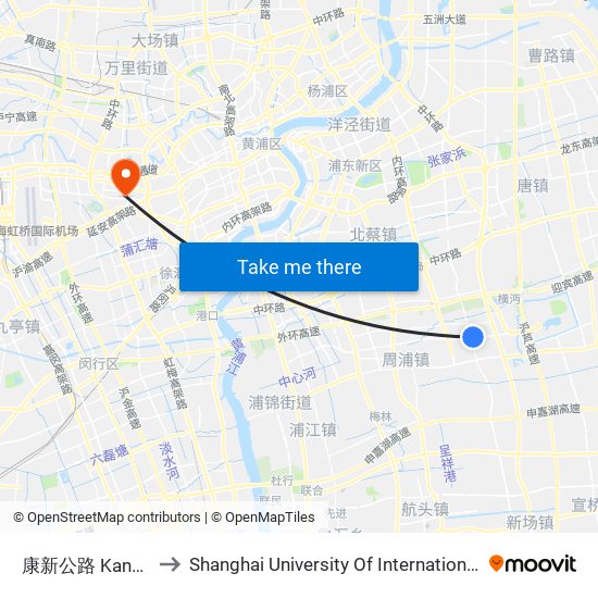 康新公路 Kangxin Highway to Shanghai University Of International Business And Economic map