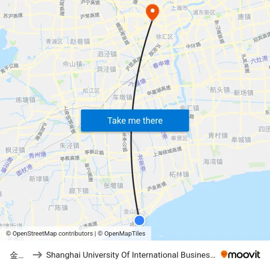 金山卫 to Shanghai University Of International Business And Economic map