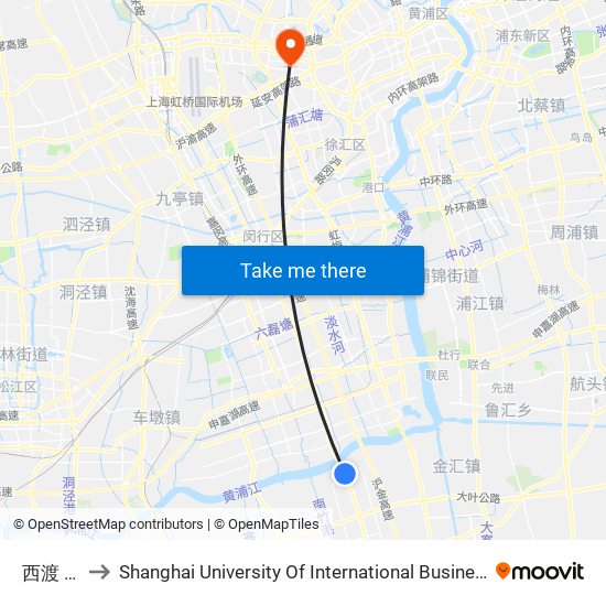 西渡 Xidu to Shanghai University Of International Business And Economic map