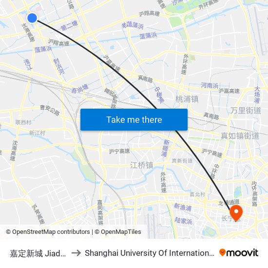 嘉定新城 Jiading Xincheng to Shanghai University Of International Business And Economic map