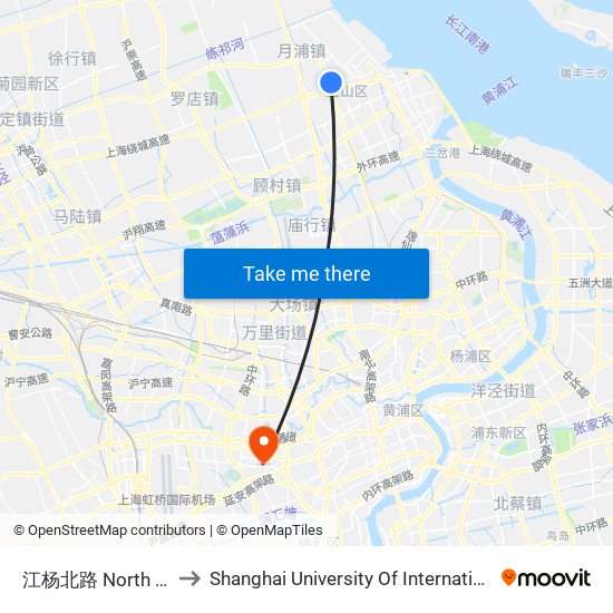 江杨北路 North Jiangyang Road to Shanghai University Of International Business And Economic map