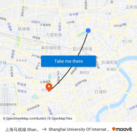 上海马戏城 Shanghai Circus World to Shanghai University Of International Business And Economic map