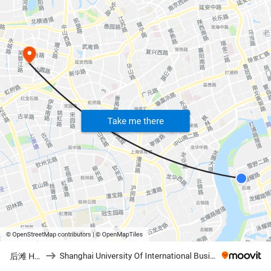 后滩 Houtan to Shanghai University Of International Business And Economic map