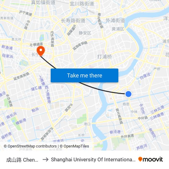 成山路 Chengshan Road to Shanghai University Of International Business And Economic map