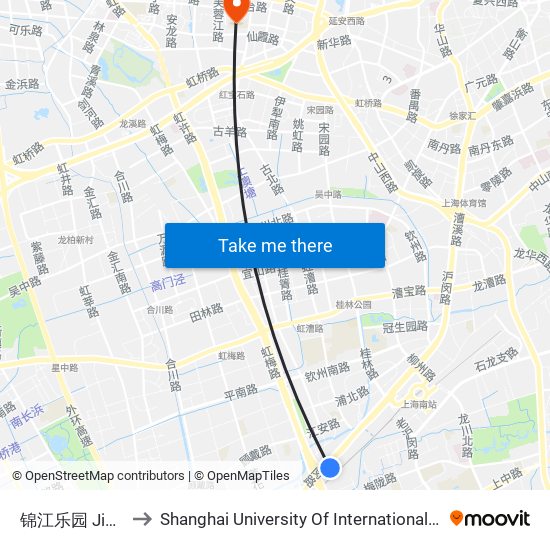 锦江乐园 Jinjiang Park to Shanghai University Of International Business And Economic map